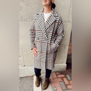 JUDITH & CHARLES Sz 10 Oversized Checked Wool-Blend Mid-Length Coat with Pockets